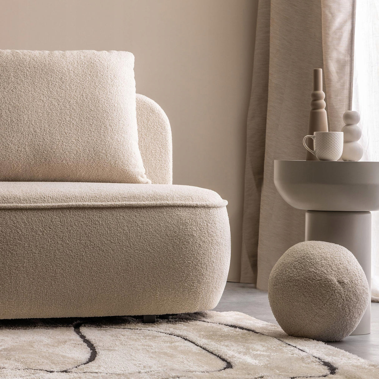 Sofa Zaokrąglony Kształt z Funkcją Spania i Pojemnikiem Jasnobeżowa 212x100