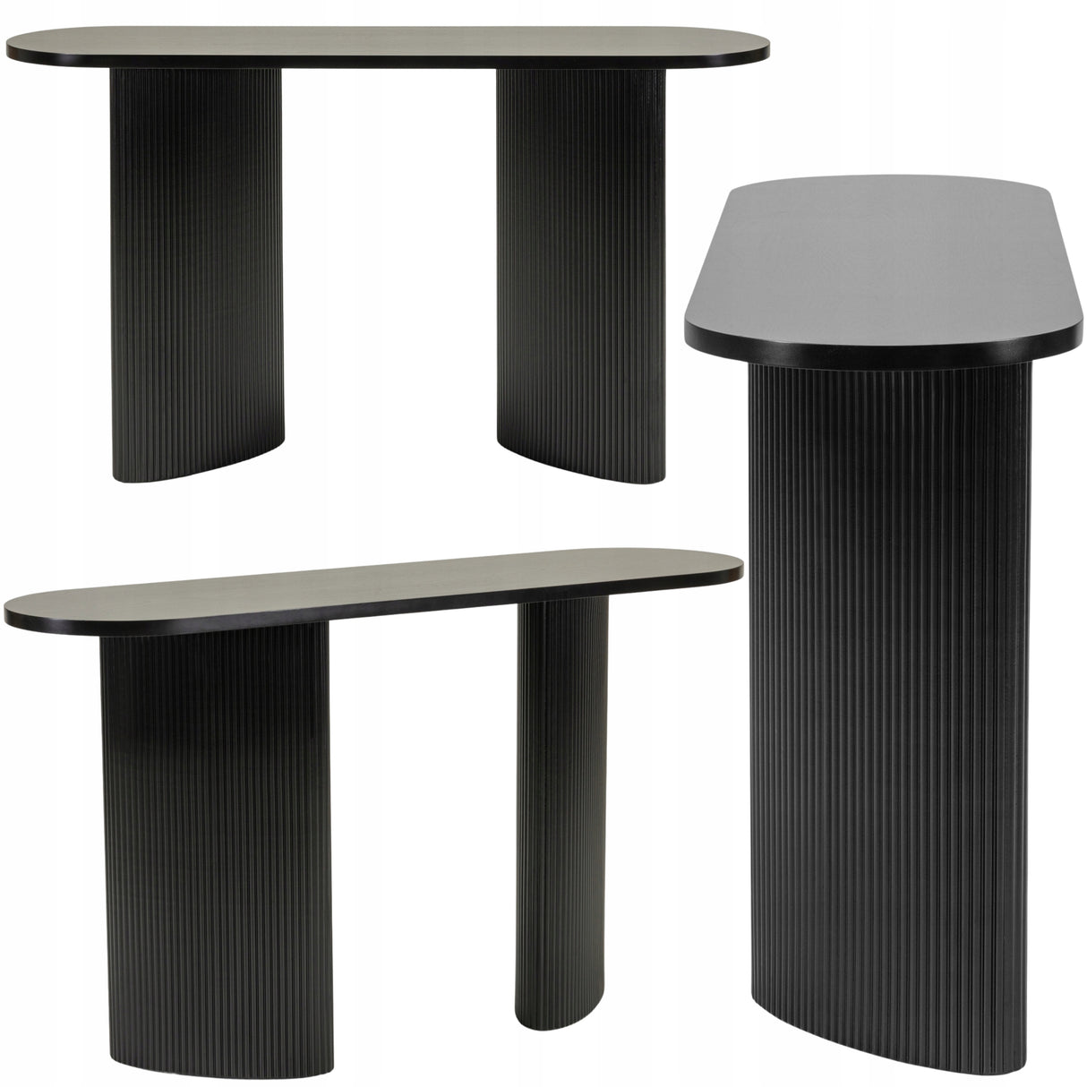 Biurko Konsola Stolik Lamelowe Nogi Owalny Blat Designerski Czarne 140x40