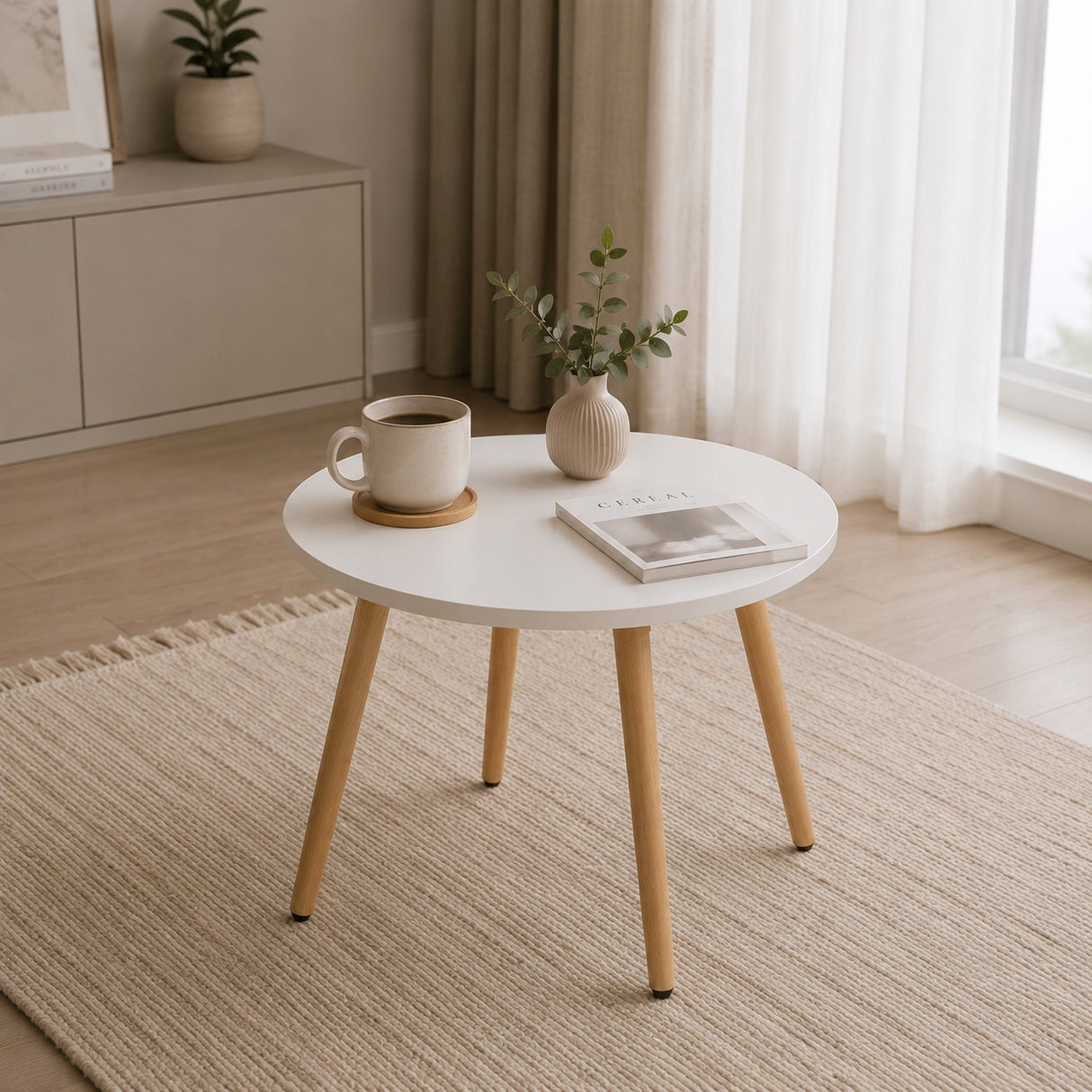 NOWOCZESNY STOLIK KAWOWY OKRĄGŁY DO SALONU POKOJU DREWNO STYLOWY LOFT