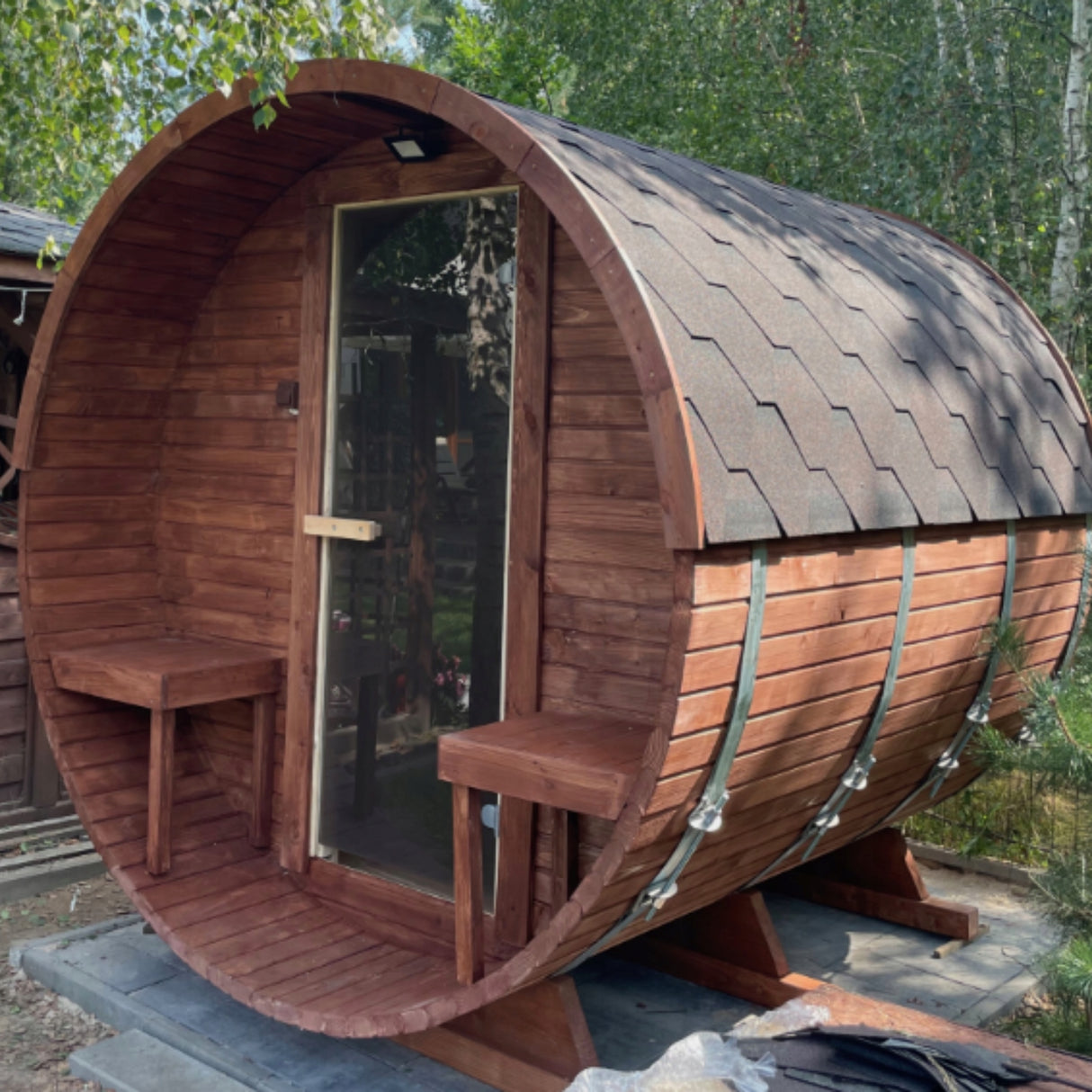 Sauna Ogrodowa Beczka Zestaw Szwedzkie Drewno 240 cm z Piecem HARVIA PC90