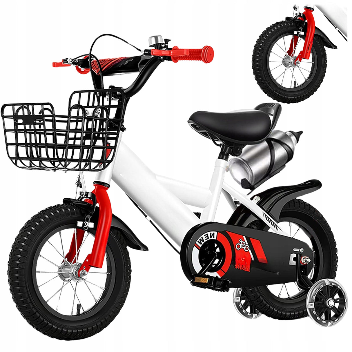 Rower Dziecięcy Rowerek 12" Cal BMX + Kosz Bidon Prowadnik Kółka Boczne LED