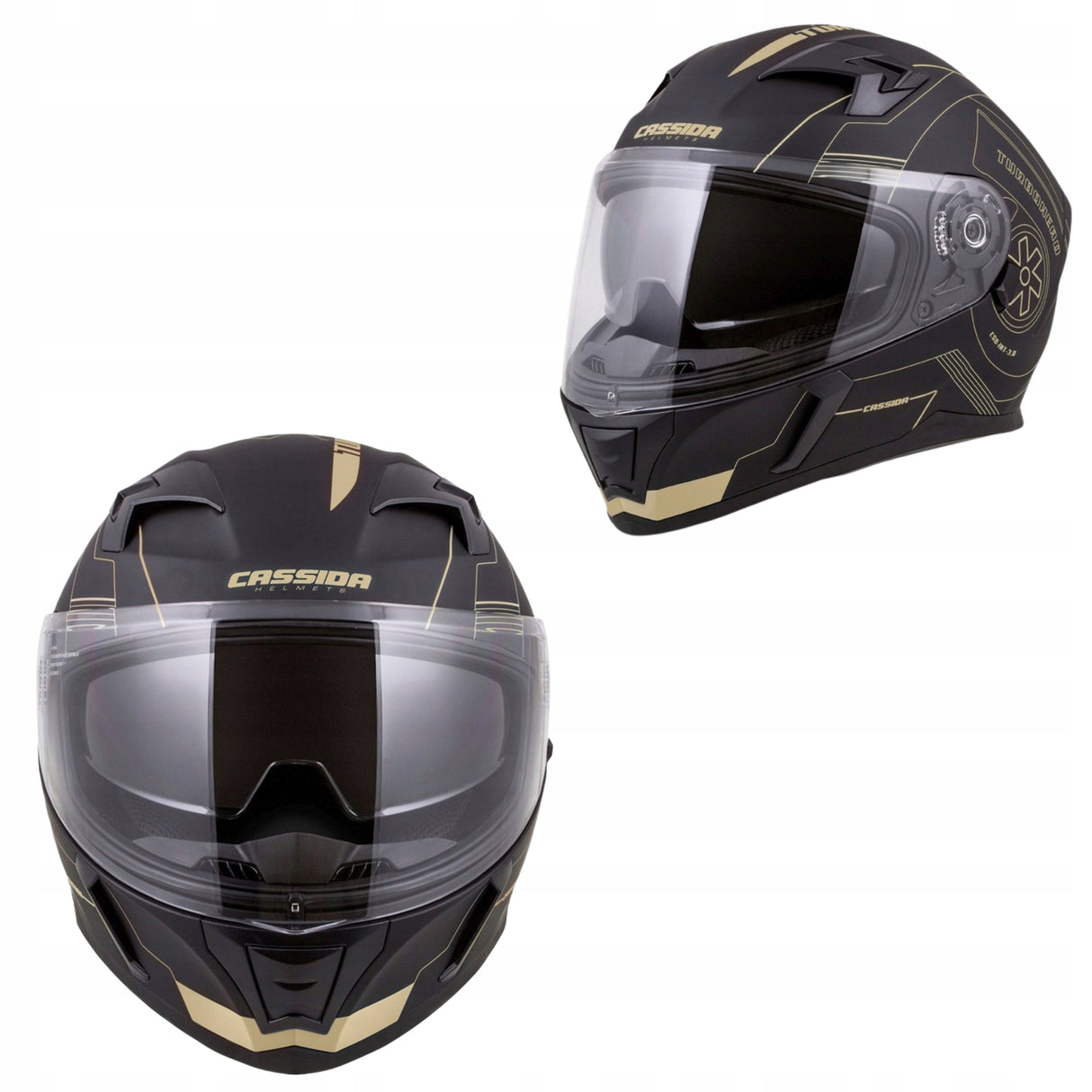 Kask Motocyklowy + Czarna Szyba Czarno - Złoty CASSIDA 3.0 GOLD XS