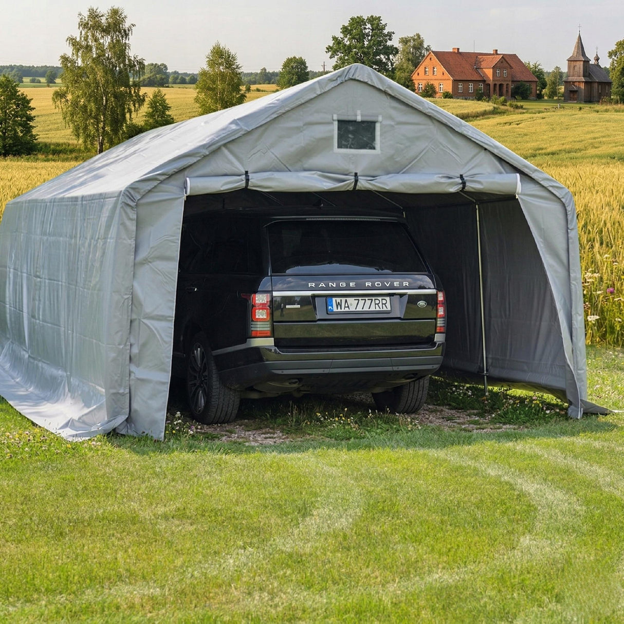 Namiot Garażowy na Motor Szary Materiał PVC Kompaktowy Wodoodporny 6x4m