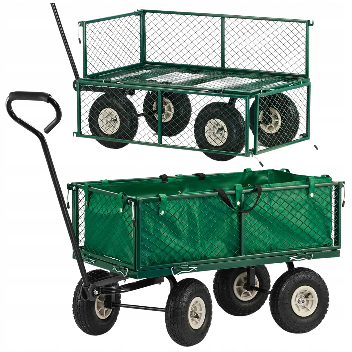 Wózek Transportowy Rozkładany Ogrodowy Taczka Przyczepka Burty 450 kg 250L