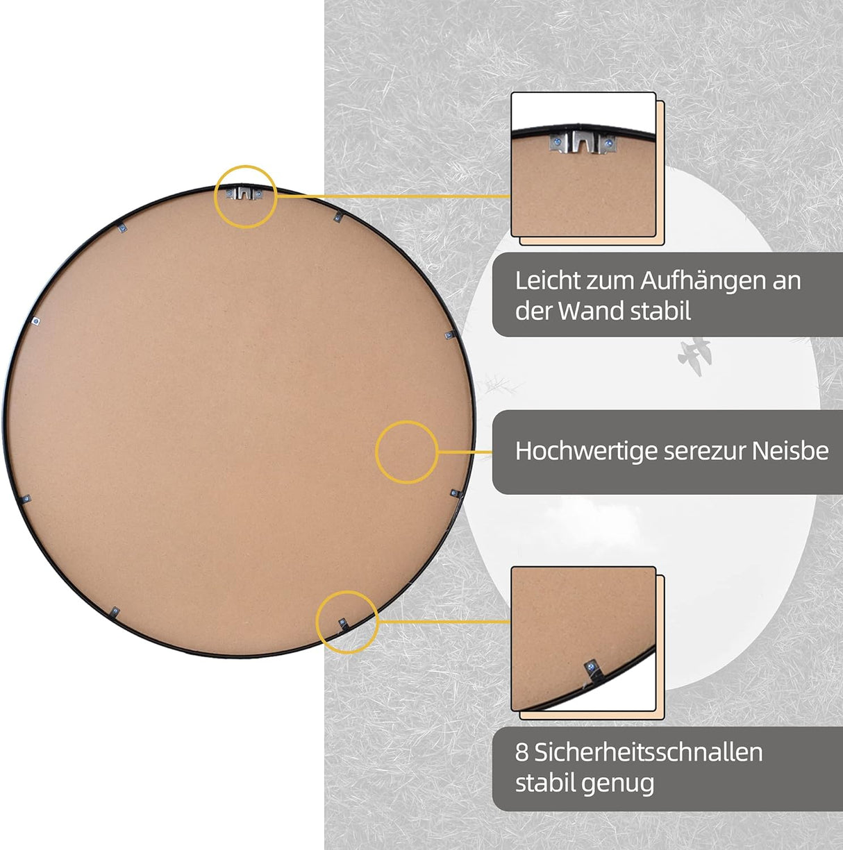 Lustro Okrągłe Industrialne Łazienkowe Salon Czarne 60 cm + KOŁEK GRATIS!