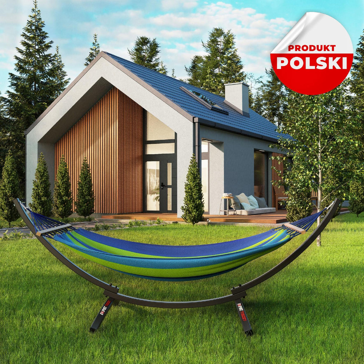 Hamak Ze Stelażem PORZĄDNY ZESTAW 250 kg 275x100 Dwuosobowy Stelaż Stalowy
