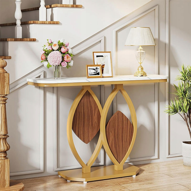 Stolik Konsolowy HOGA-NY124 Biały Złoty 105x30x80cm Wzmocniona Płyta MDF