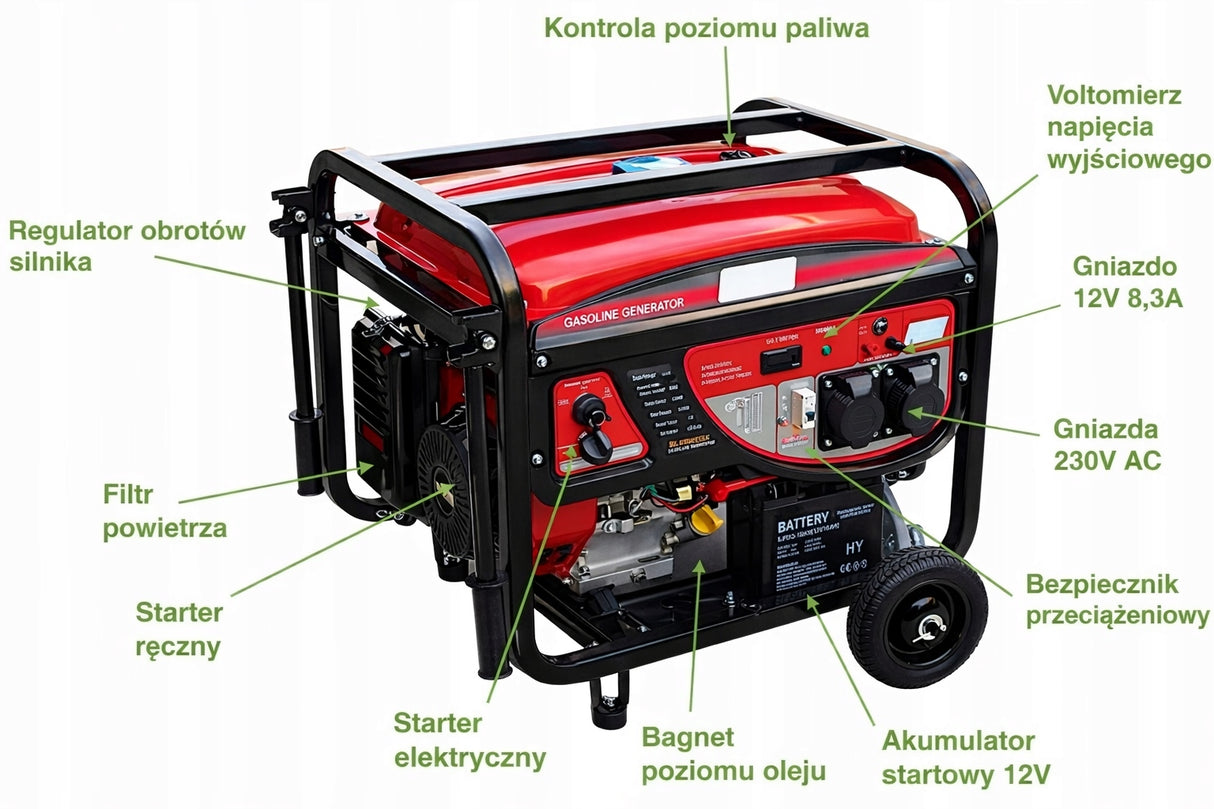 Agregat Generator Prądu Benzynowy Jednofazowy Przenośny 5500W 13KM AVR 25L