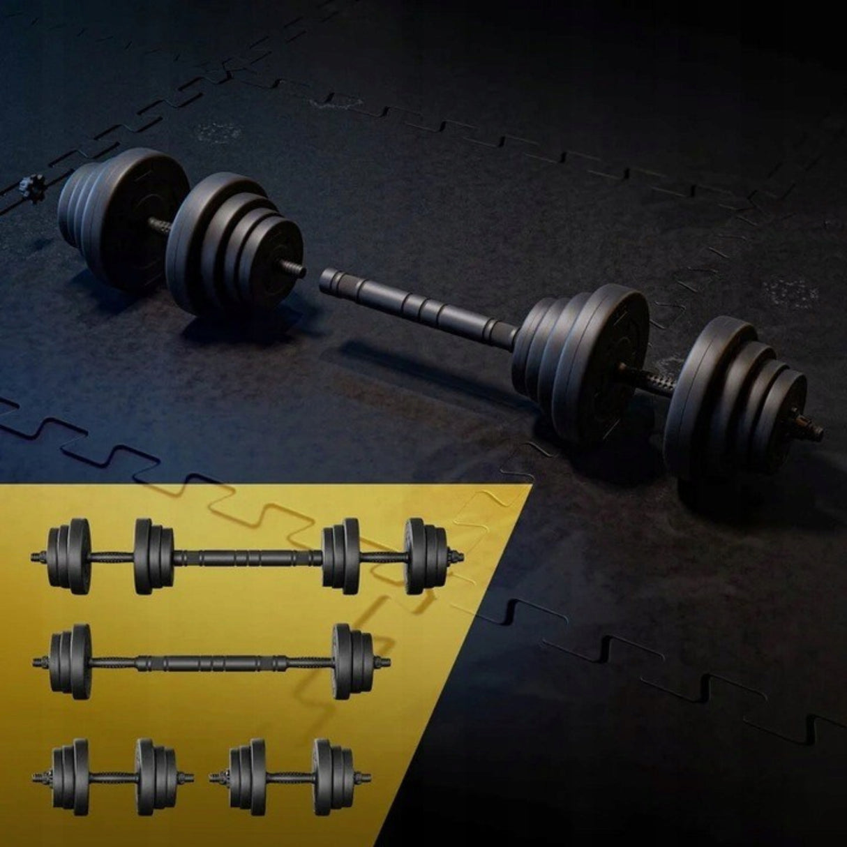 Hantle Bitumiczne Regulowane Zestaw Hantli 40kg 2x20kg Sztanga Czarna