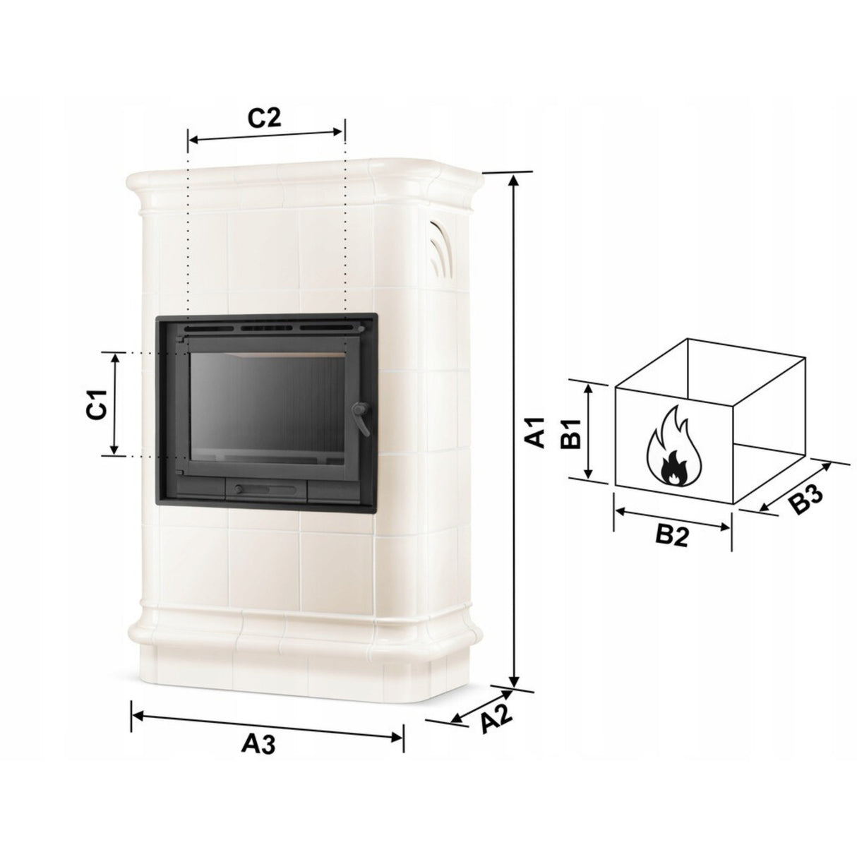 Piec Kominek Piecyk Kaflowy Ceramiczny Koza Kremowy 13 kW Obudowa Kominkowa