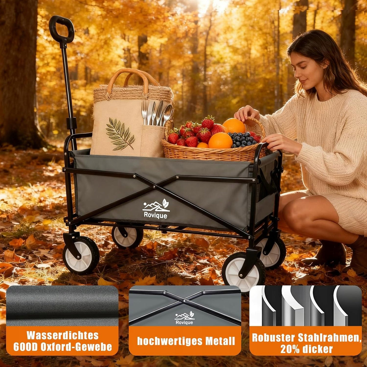 Wózek Transportowy Składany Mini na 4 Obrotowych Kółkach CZARNY Rovique