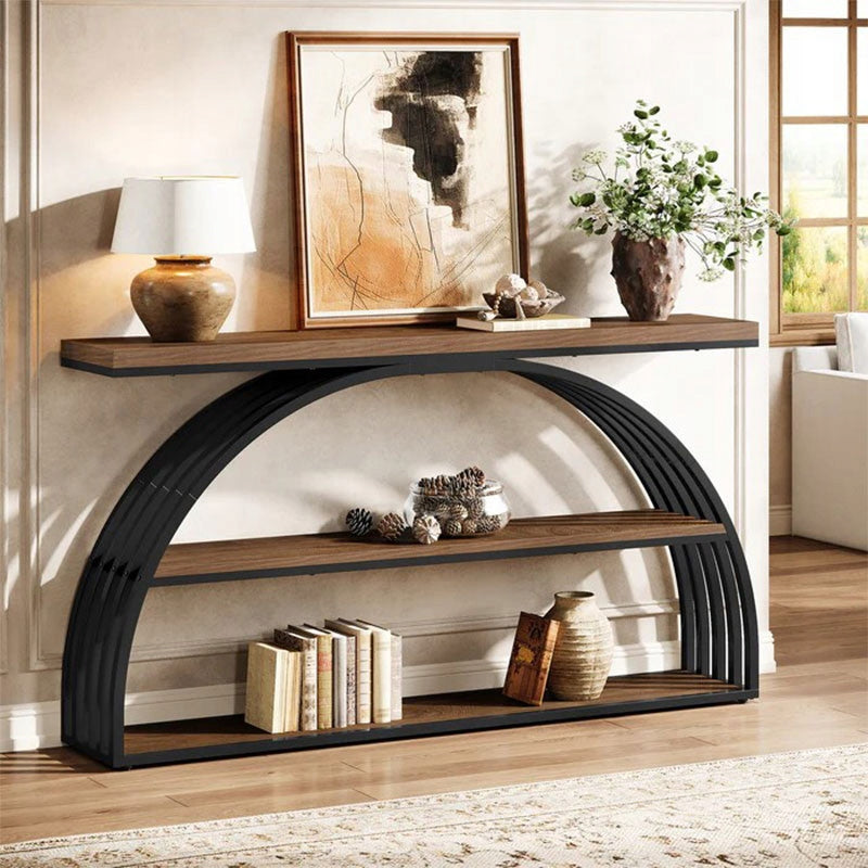 Stolik Konsolowy HOGA-QQ0005 29,4x152,4x81,4 cm Czarny Brązowy Płyta MDF