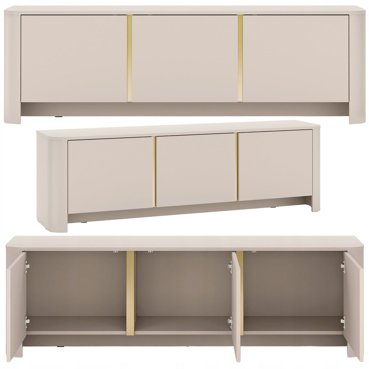 Szafka RTV Zaokrąglone Kształty Nowoczesny Design Cashmere Gold 168x39 cm