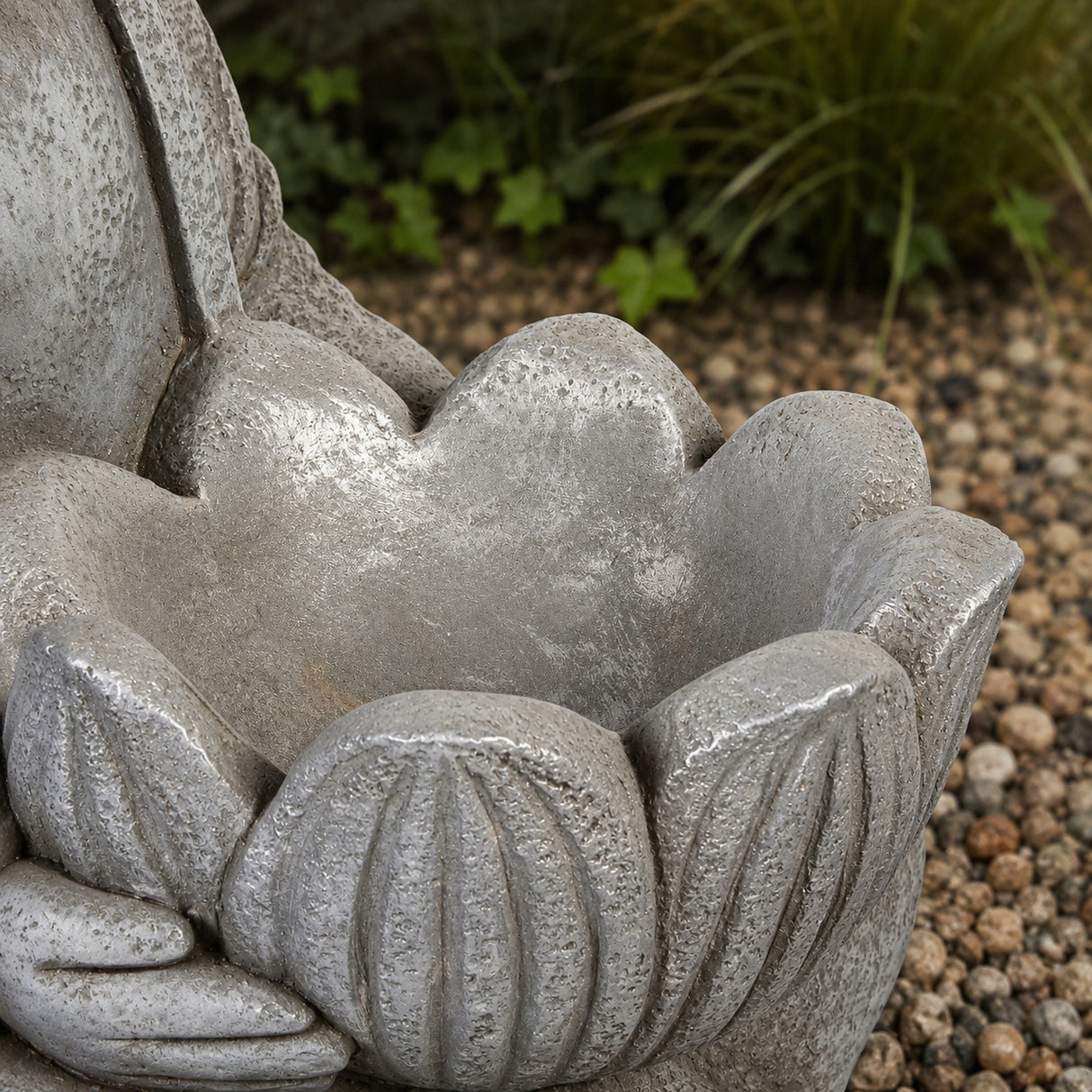 Figurka Ogrodowa Dekoracyjna do Ogrodu Wnętrza Ozdobna Siedzący Budda Szary