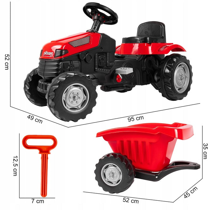 Duży Traktor na Pedały Przyczepa Jeździk dla Dziecka Czerwony TraktorekXXL