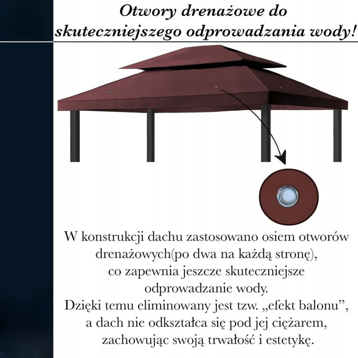 Dach Pawilon Poszycie Wodoodporny M5 4x3m z Kominem do Cyrkulacji Brązowy