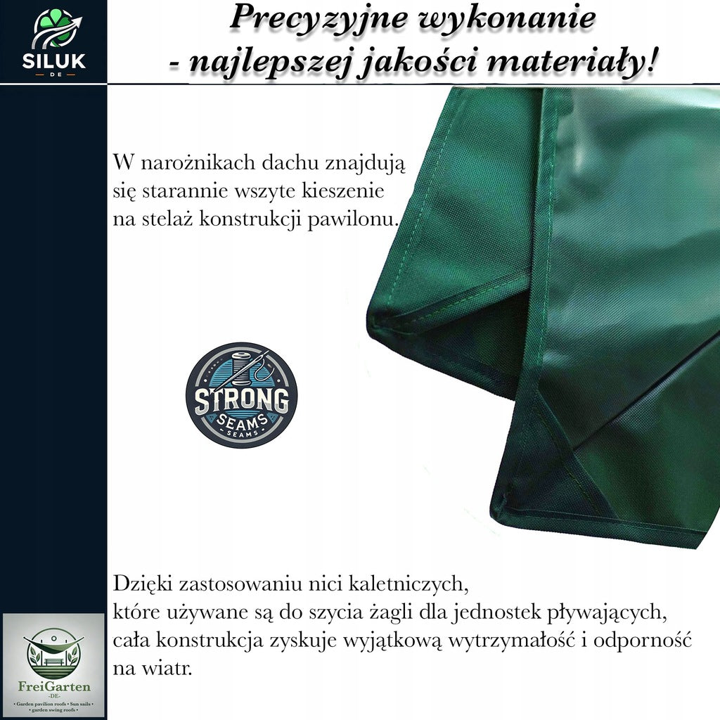 Dach Pawilon Poszycie Wodoodporny M5 Zielony 4x3m z Kominem do Cyrkulacji