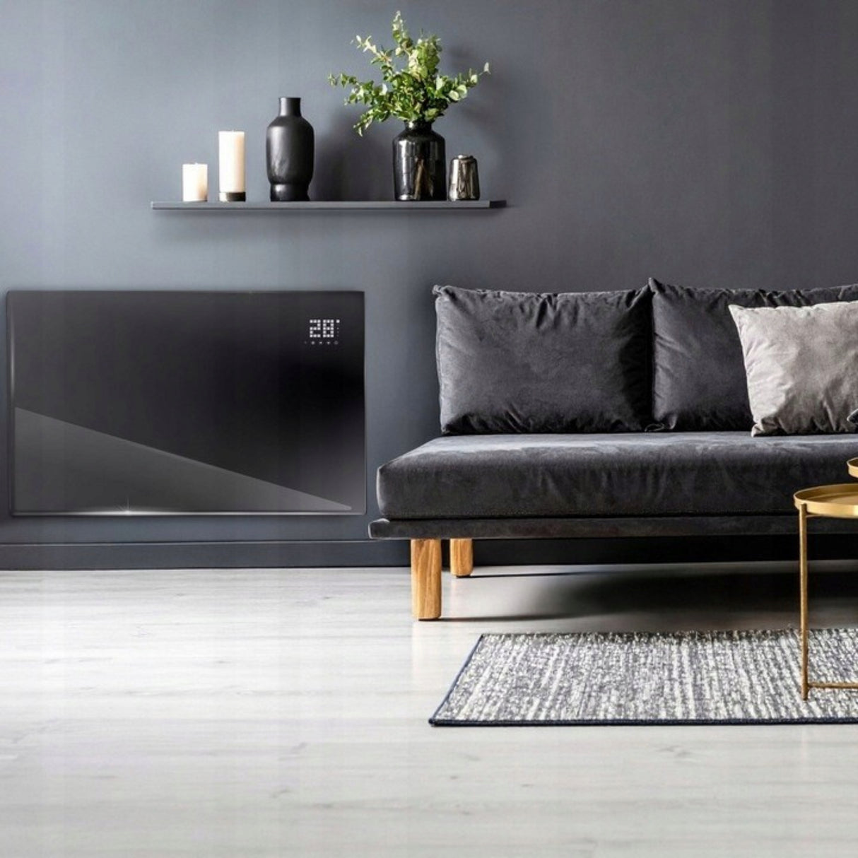 Grzejnik Elektryczny Konwektorowy Energooszczędny Szklany LED Czarny 2400W