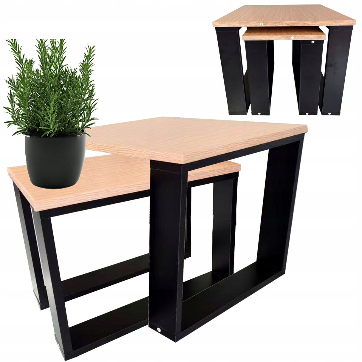 Stolik Kawowy Poves Exclusive Zestaw 2 Stolików Dąb Naturalny 50x50