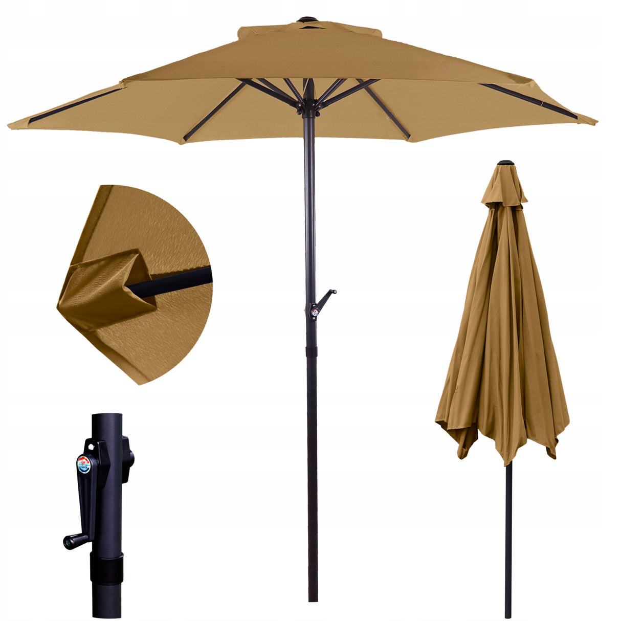 Składany Duży Parasol Ogrodowy 300Cm Na Taras Balkon Beżowy Z Korbką