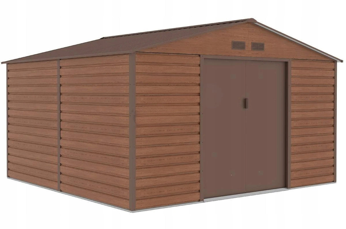 Szopa na Narzędzia Ogrodowe Blaszana Domek Imitacja Drewna 340x319cm 10,2m2