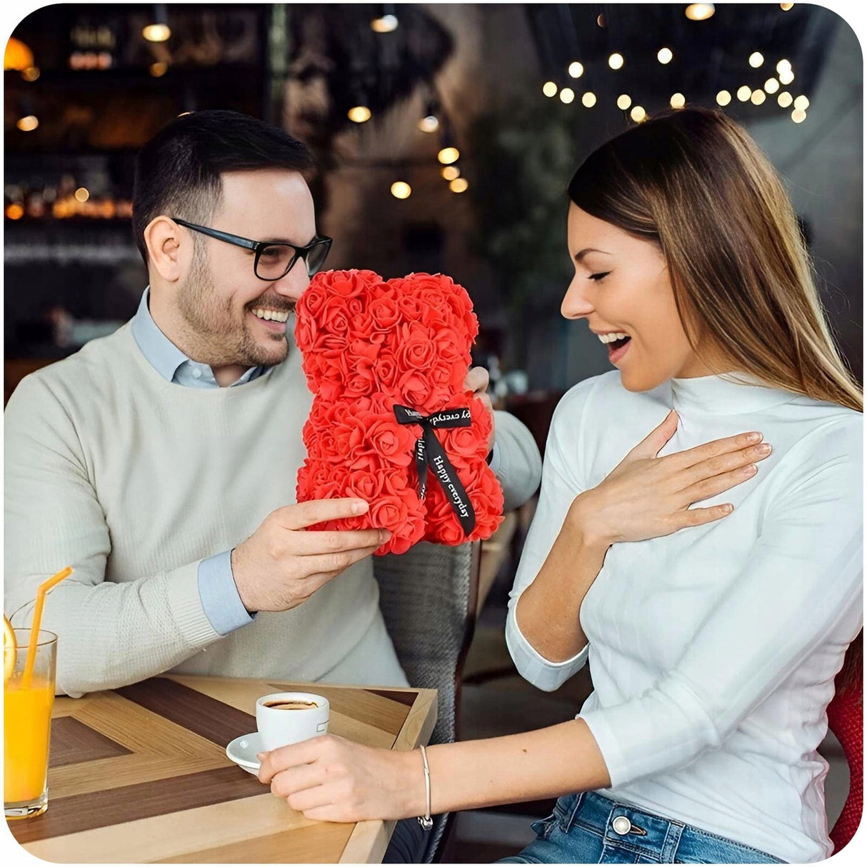 Czerwony Miś Z Róż 25 cm XL PREZENT Kwiatowy Na WALENTYNKI + PUDEŁKO GRATIS