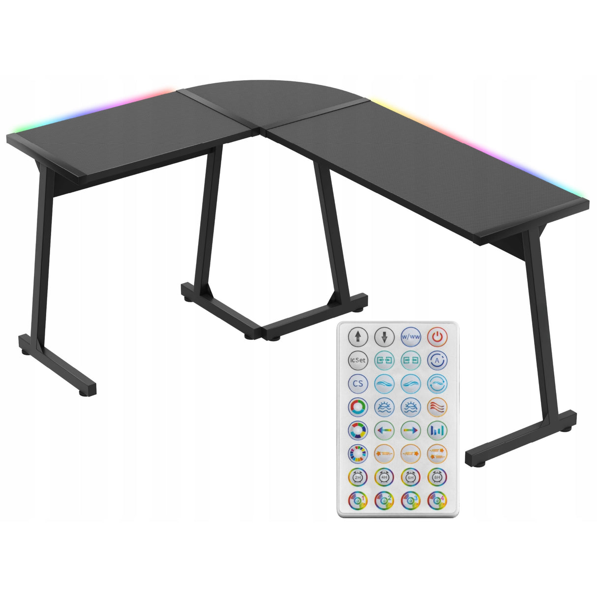 Biurko Gamingowe Młodzieżowe Narożne RGB LED Pilot Dwustronne L/P Czarne