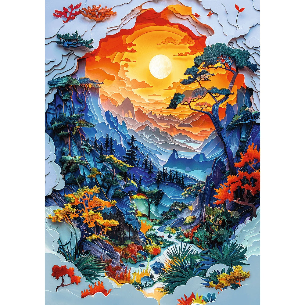 Puzzle 1000 Elementów z Efektem 3D Krajobraz Doliny Paper Art Trwałe