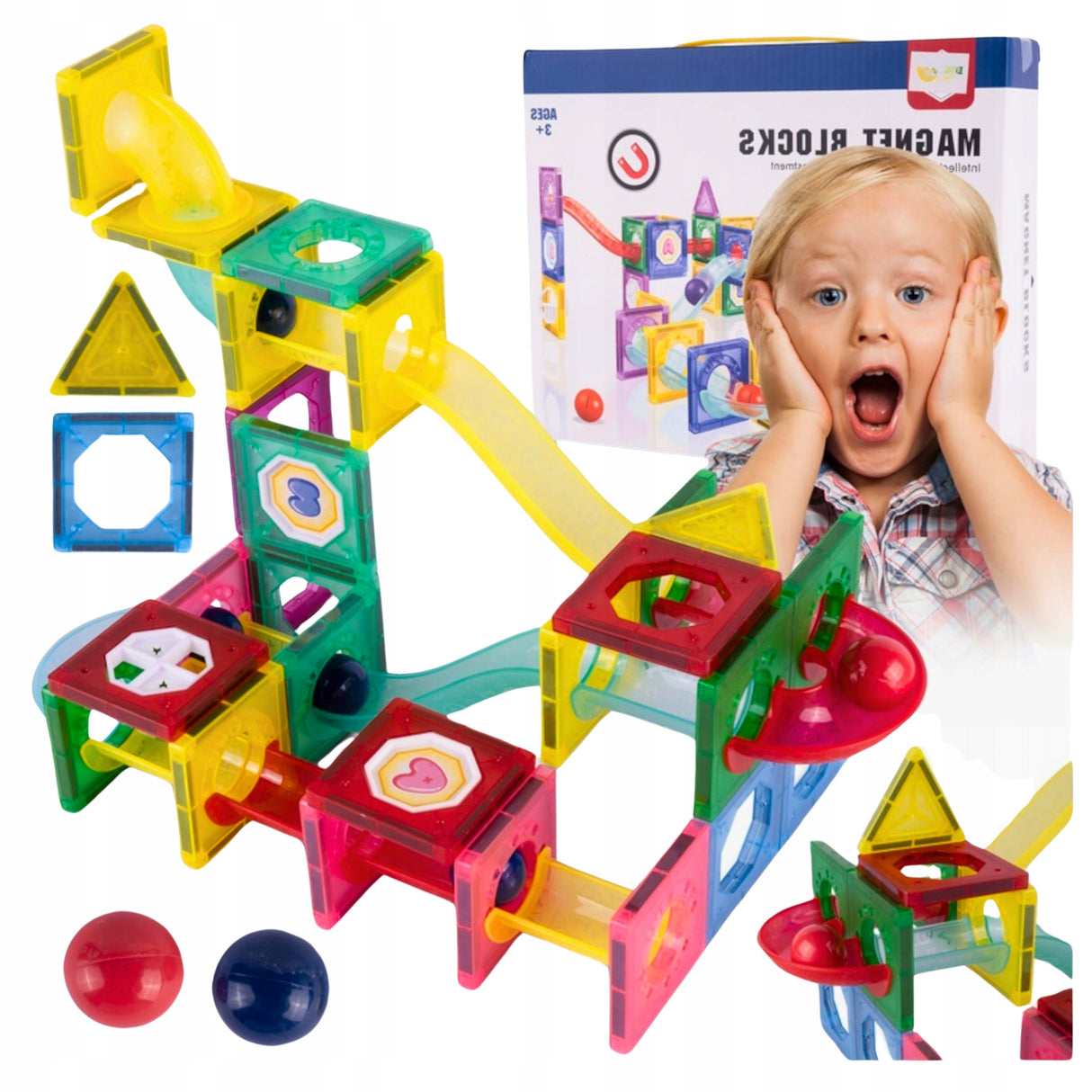 Klocki Magnetyczne Zjeżdżalnia 3D Kulkowy Konstrukcyjne Świecący Tor
