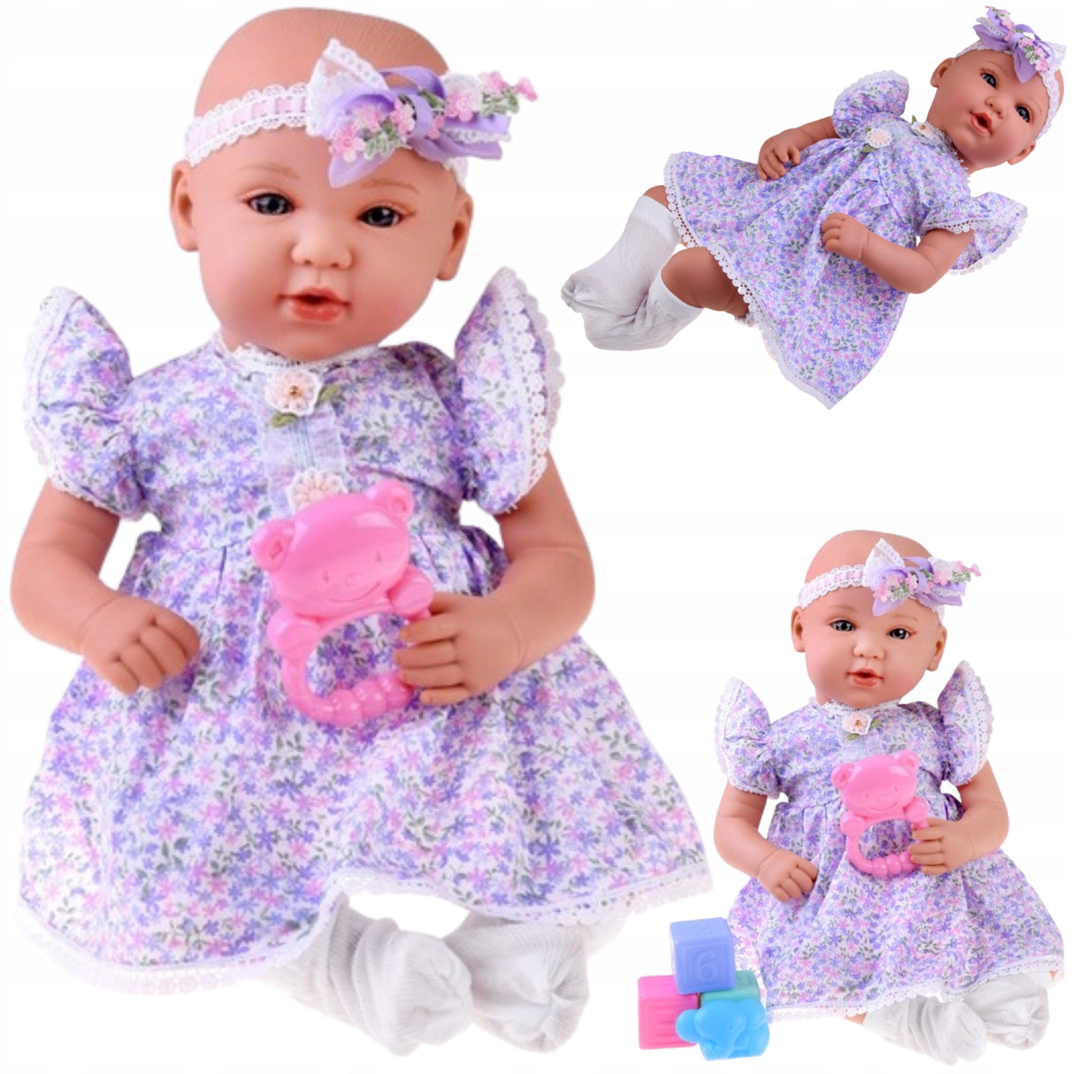 Lalka Interaktywna w Liliowej Sukience + Akcesoria Bobas Niemowlak 46 cm
