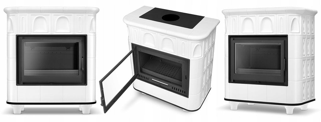 Piecyk Kaflowy Kominek Żeliwny Piec Biały 13 kW Koza Ceramiczny