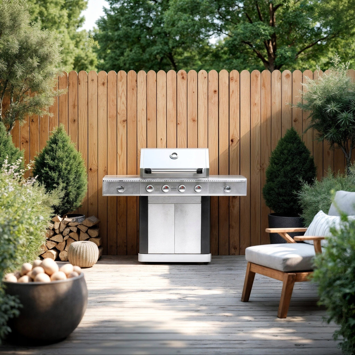 Grill Gazowy Ogrodowy z Kuchenką Boczną 5 Palnikó +Pokrowiec Srebrny 22,5kW