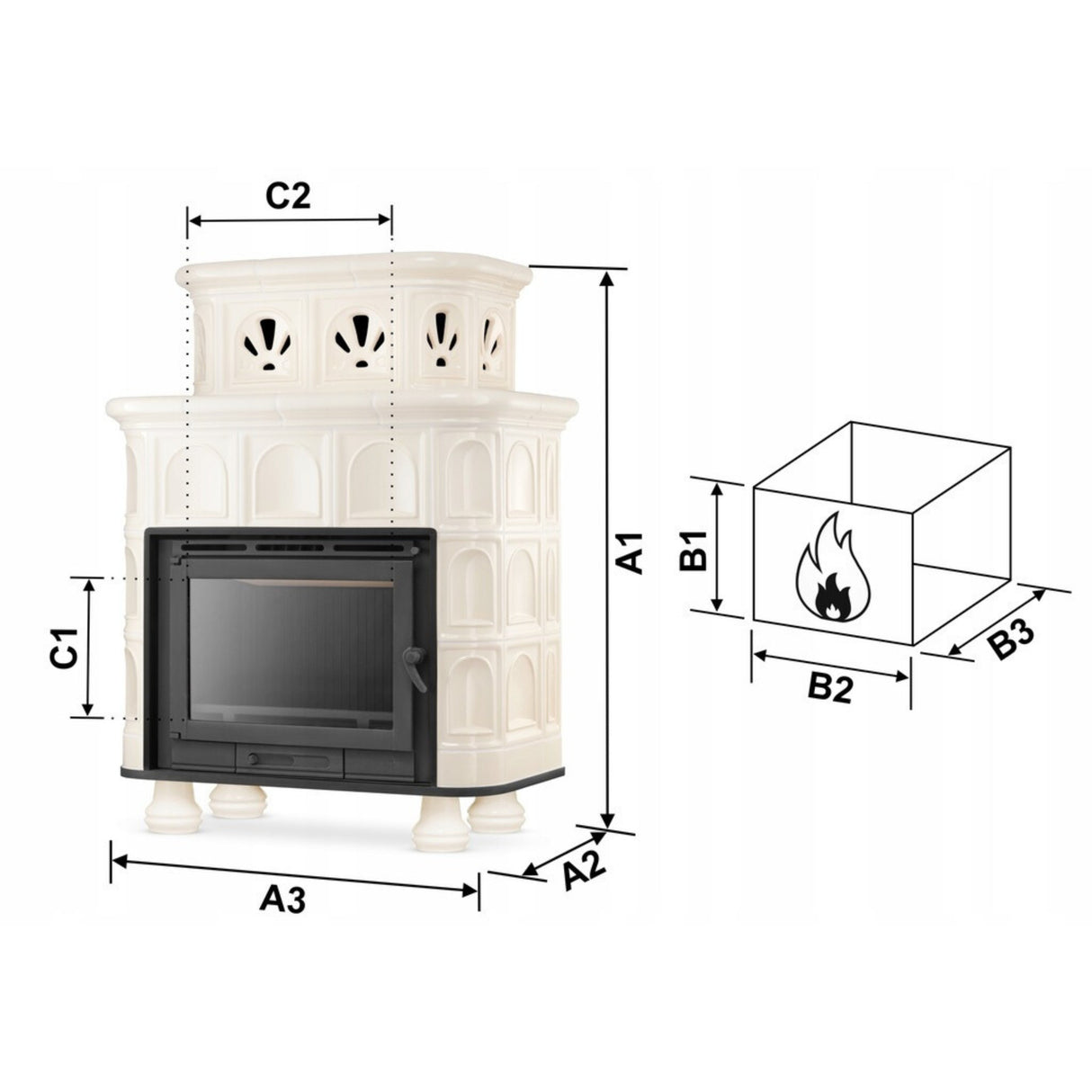Piec Kominek Piecyk Koza Kaflowy Kominkowa Beżowa 13kW Ceramiczny Obudowa