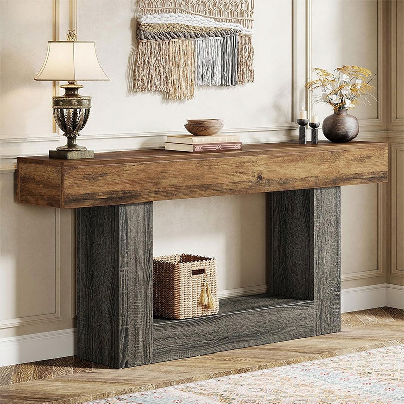Stolik Konsolowy HOGA-RY240 Brązowy Szary 30x160x82cm Teksturowany