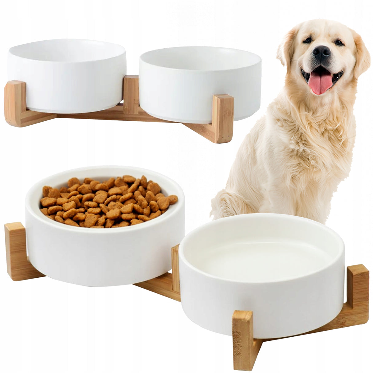 SPUNKYJUNKY Podwójna Miska Dla Psa Kota Ceramiczna Podwójna