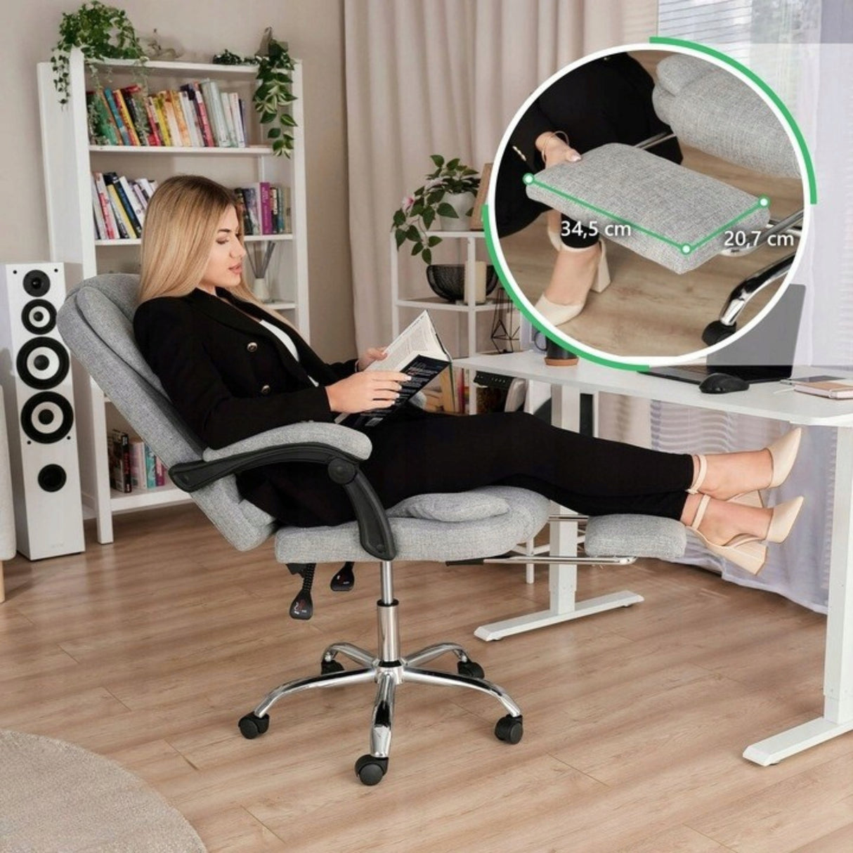 Fotel Obrotowy Biurowy Krzesło z Regulacjami Ergonomiczne Biurowe 118 cm
