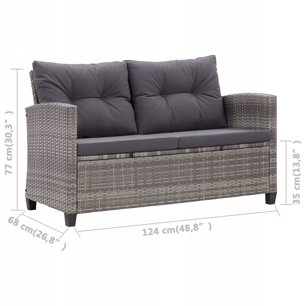 Sofa Ogrodowa Dwuosobowa z Poduszkami Szara Rattan PE 124x74x78 cm