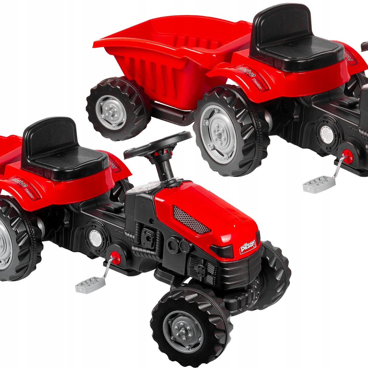 Duży Traktor na Pedały Przyczepa Jeździk dla Dziecka Czerwony TraktorekXXL