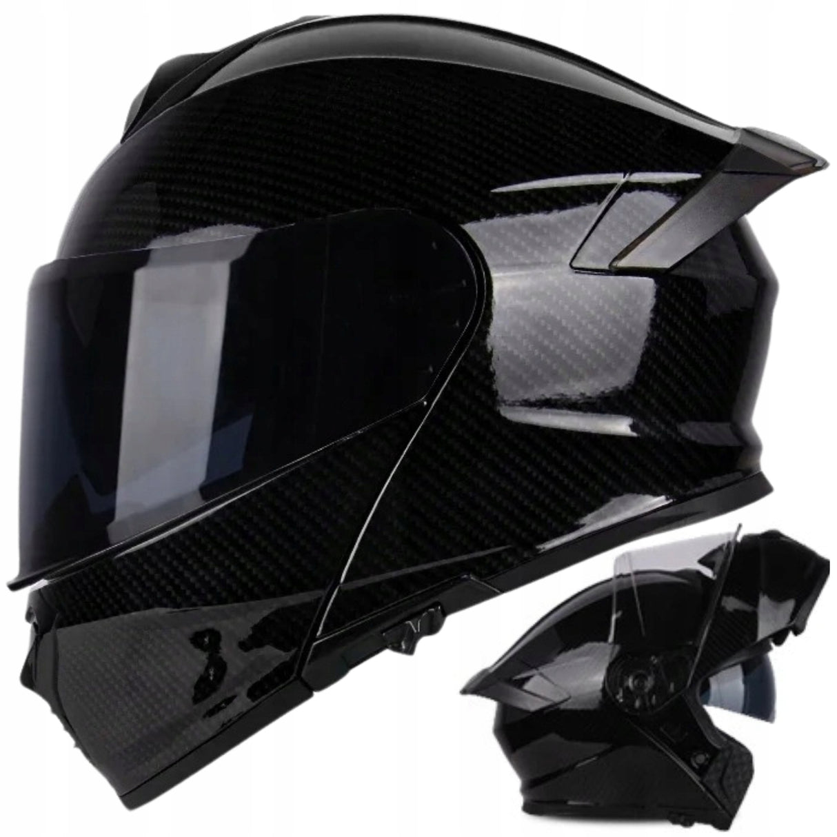 Kask Motocyklowy Szczękowy Czarny Podwójnie Przeciwsłoneczny Rozmiar L