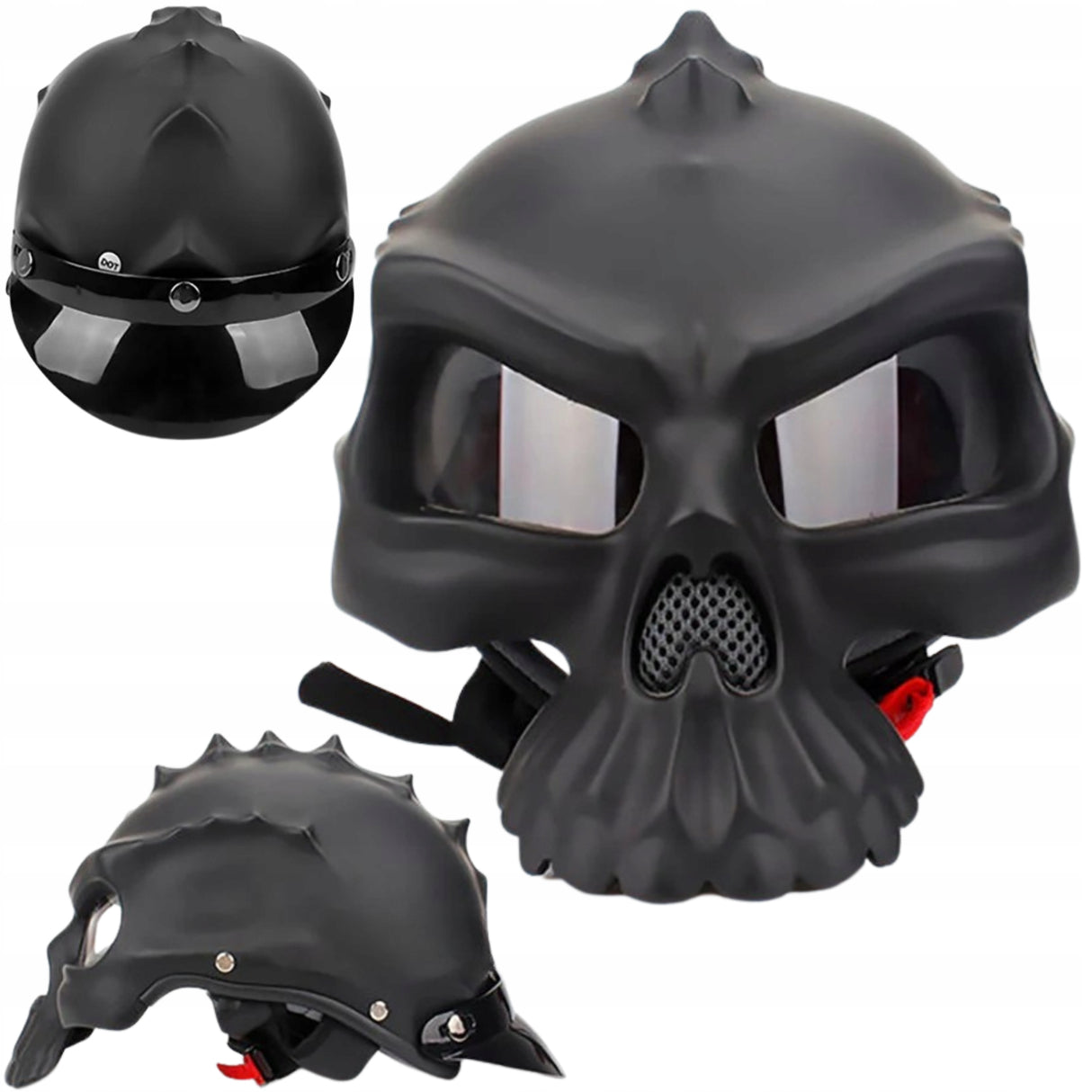 Kask Motocyklowy w Stylu Czaszki Unikalny Hełm Ochronny Pół Twarzy MAT XL
