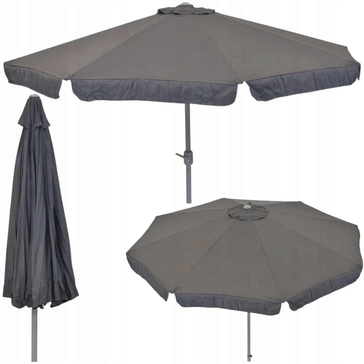 Parasol Ogrodowy 300 cm Szary na Korbkę Poliester (PES) Drążek Aluminiowy