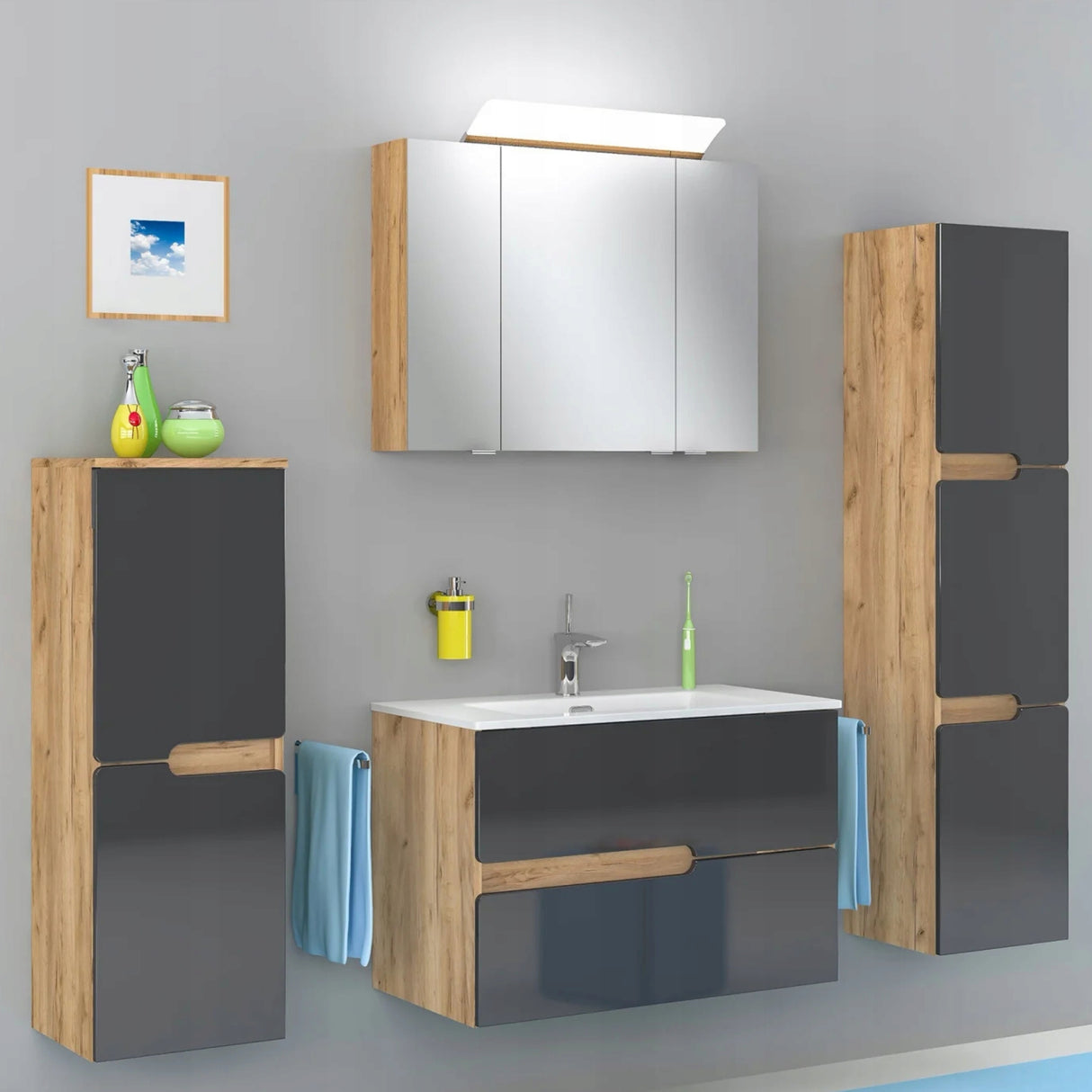 Szafka Łazienkowa Pod Umywalkę Płyta MDF Nowoczesna Elegancka Szara 100 cm
