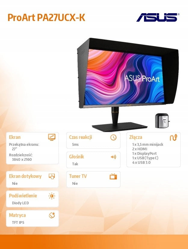 Monitor ASUS PA27UCX-K 4K ProArt HDR 27" Cali 5 ms 144 Hz Czarny 16:9 IPS