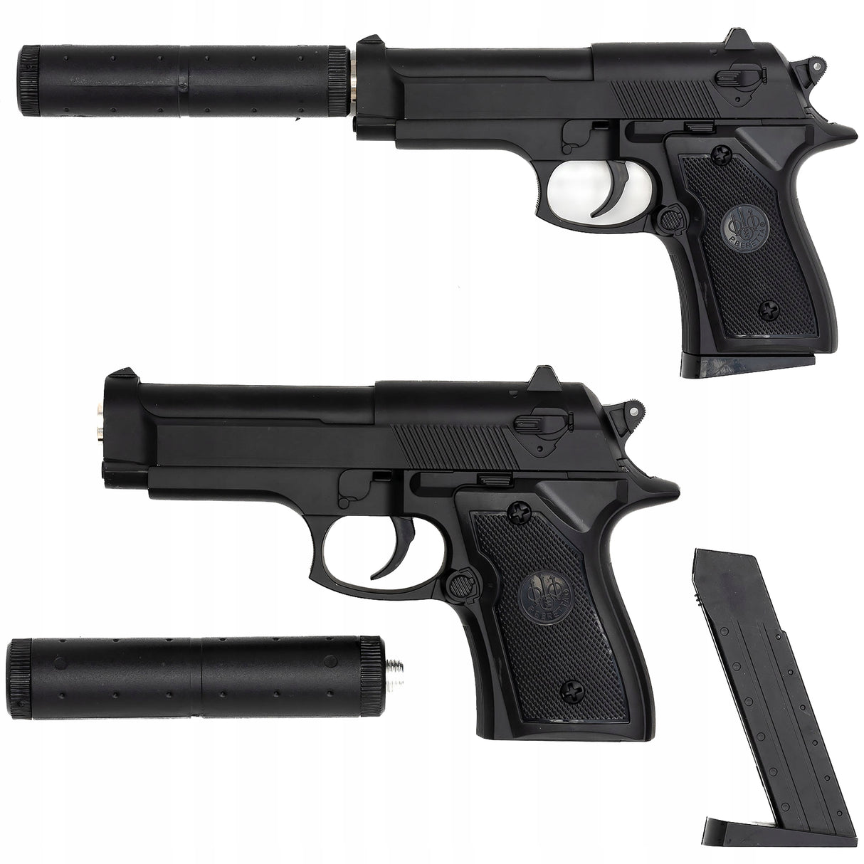 Pistolet na Kulki Metalowy Pistolet Beretta z Tłumikiem + Duży Granat 6mm