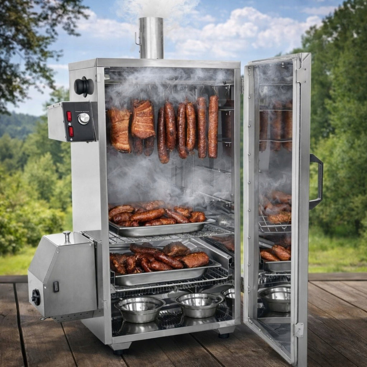 Wędzarnia Elektryczna Ogrodowa Metalowa Smoker BBQ Generator Dymu Srebrna