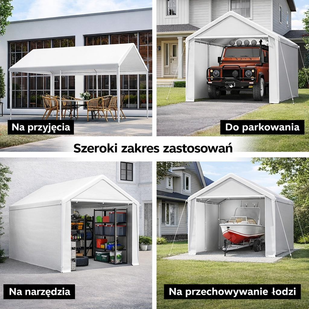 Namiot Garażowy Wodoszczelny Polietylenowy Odporny na Rozerwanie Biały 3x4m