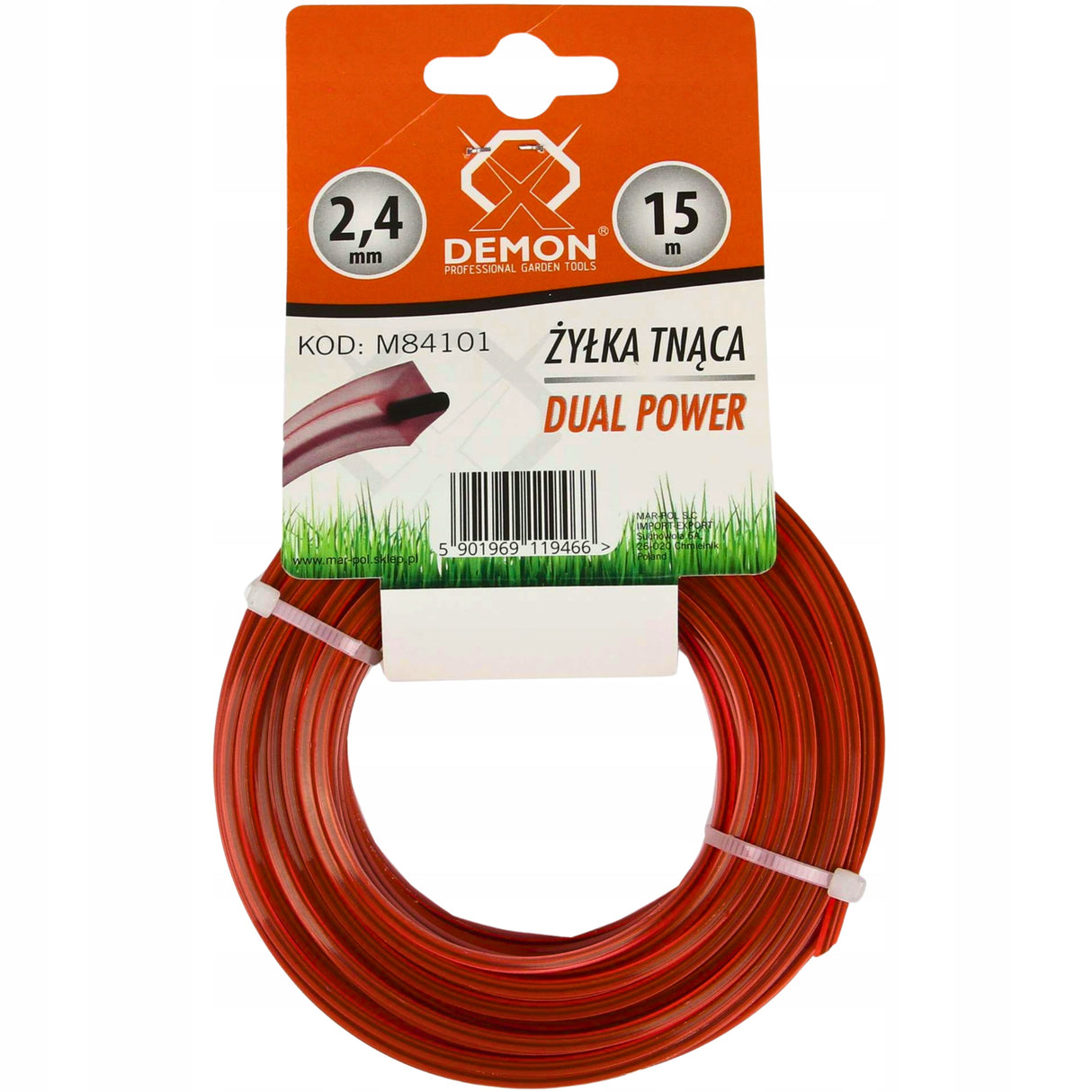Żyłka Tnąca do Kosy Poves Kosiarki Podkaszarki Zbrojona Kwadrat 2,4mm 15m