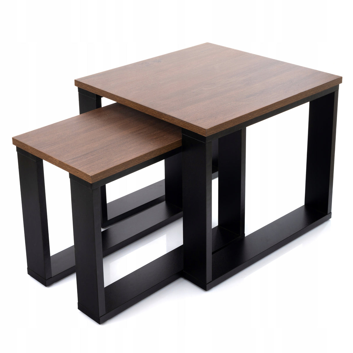 Zestaw 2 Stoliki Kawowe Loft Retro Dąb Brown Craft Kwadrat 2 Poziomy 60x60