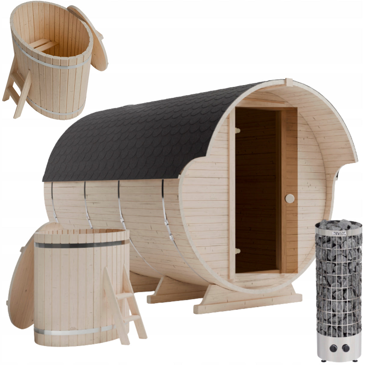 Sauna Ogrodowa Zestaw z Piecem HARVIA PC90i Balia 120 cm Beczka 340 cm
