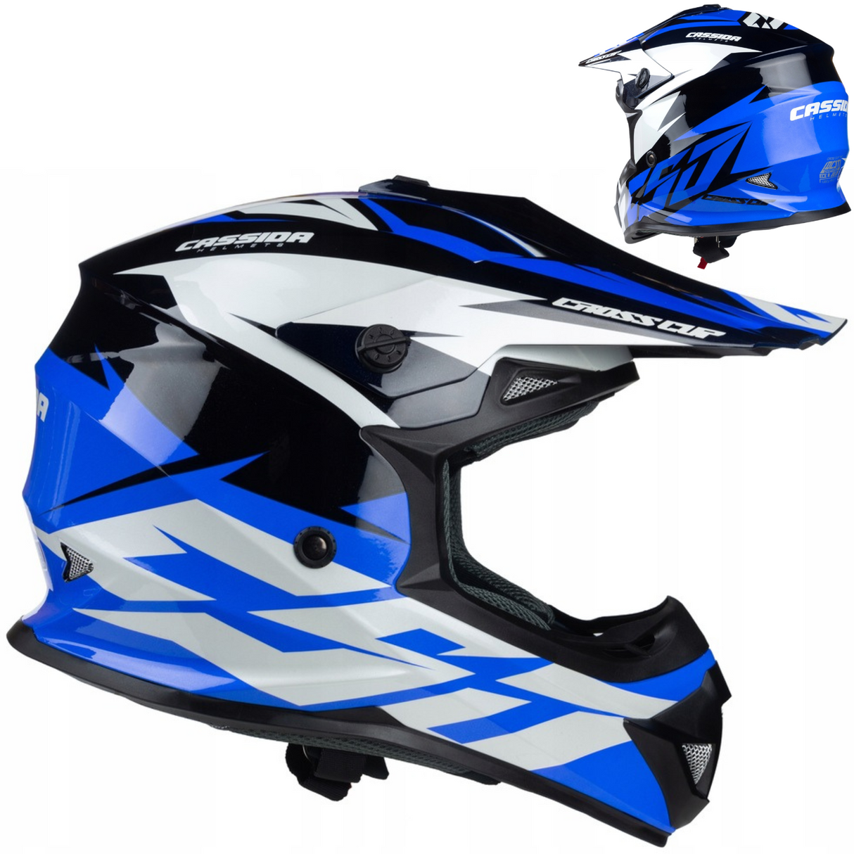 Kask Motocyklowy Cross Cup/Two + Gogle, Kominiarka, Niebieski XS